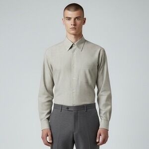 Ermenegildo‎ Zegna Dress Shirt Mens Large Gray 2x2 Superfine Cotton Pocket